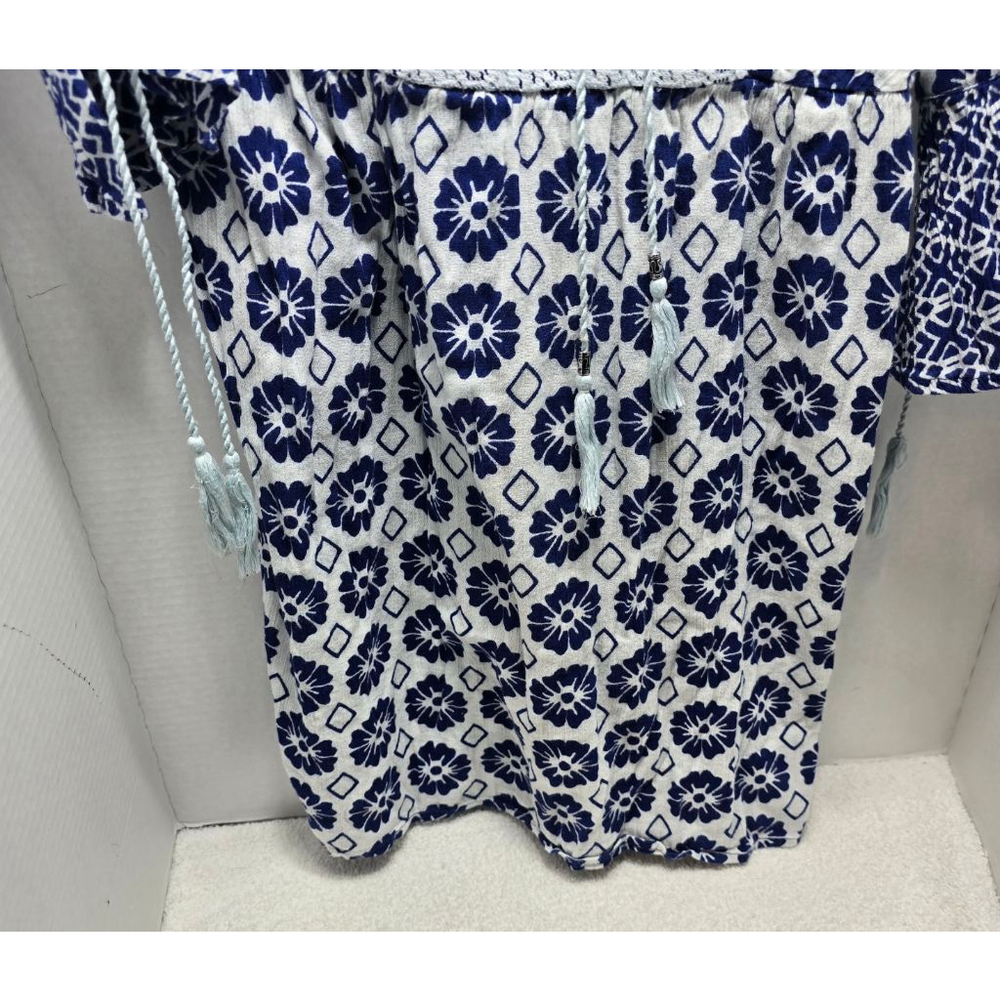 Women's Red Camel Blue White Floral blouse XS - Picture 7 of 10